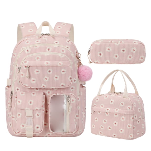 Backpack for Girls 3PCS Floral Print School Backpacks with Lunch Box Pencil Case Kids Backpack for Elementary Travel Backpack