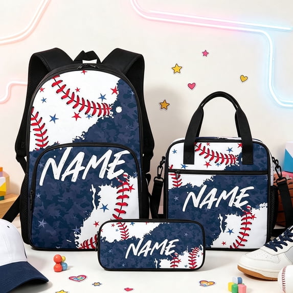 Backpack for Girls Cartoon Print 3 Piece Backpack Set School Bag with Lunch Tote and Pencil Case White One Size