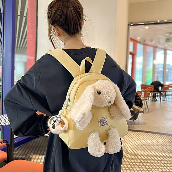 Backpack for Girls Detachable Bunny Plush Backpack Casual Everyday Stylish Daypack with Toy Yellow One Size