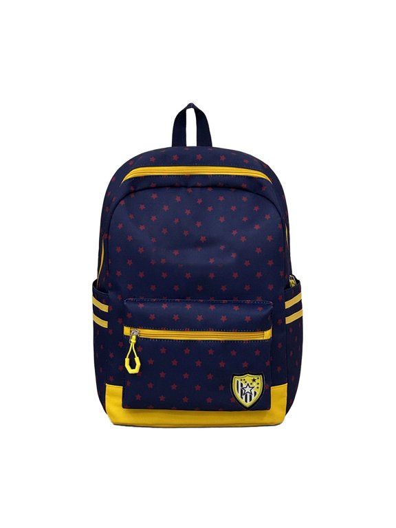 Backpack for Kids Star Print Waterproof Daypack Shield Patch Multiple Pocket School Bag for Elementary Middle School Student Daily Use