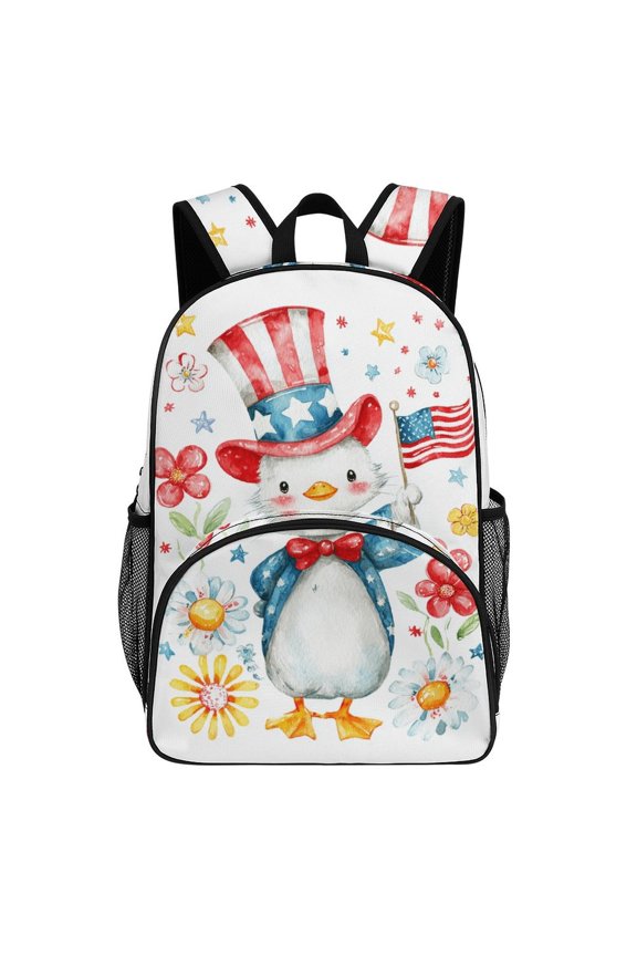 Backpack for Patriotic Duckling Holds Tiny Flag Bookbag Durable Student Teenager Sturdy Lightweight Waterproof