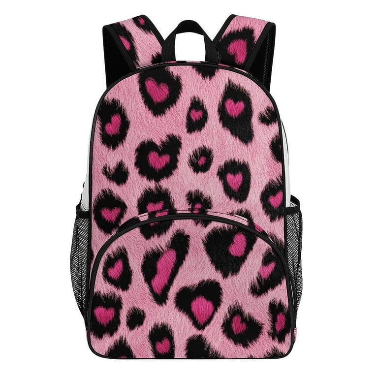Backpack for Pink Heart Leopard Print Fur Bookbag Durable  display picture 2