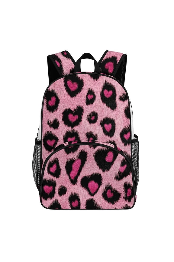Backpack for Pink Heart Leopard Print Fur Bookbag Durable Student Teenager Sturdy Lightweight Waterproof