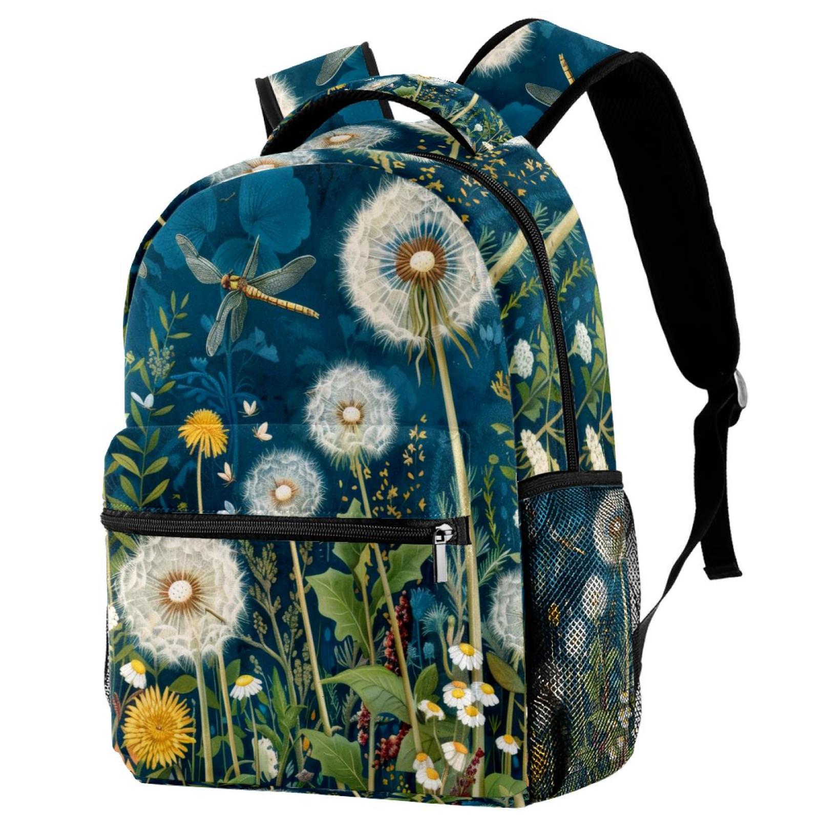 Backpack for Primary Student Dandelions and Dragonflies Wildflowers