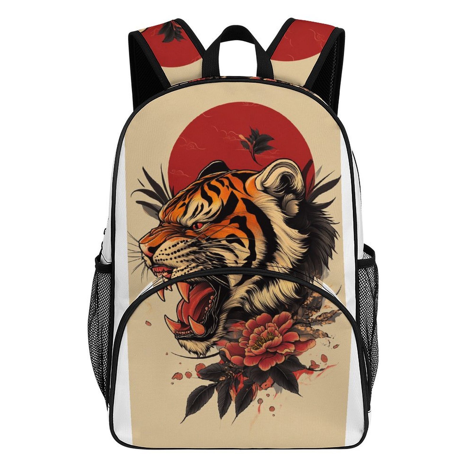 Backpack for Roaring Tiger Red Sun Floral Art Bookbag Durable Student Teenager Sturdy Lightweight Waterproof