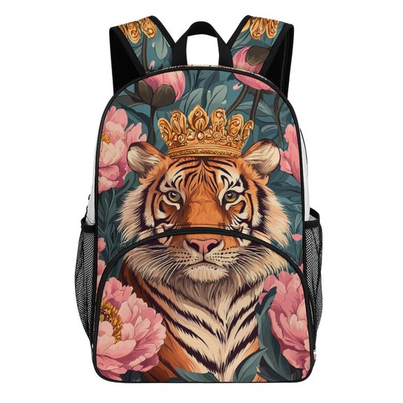 Backpack for Royal Tiger Among Peonies Bookbag Durable Student Teenager Sturdy Lightweight Waterproof