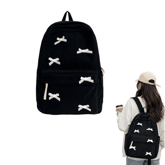 Backpack for School Backpack with Bow Accents, Lightweight Casual Daypack, Travel Backpack for Everyday Use (Black)