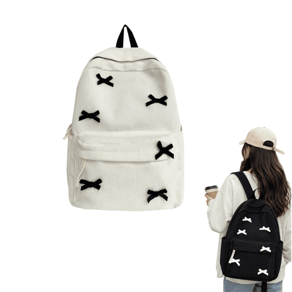 Backpack for School Backpack with Bow Accents, Lightweight Casual Daypack, Travel Backpack for Everyday Use (White)
