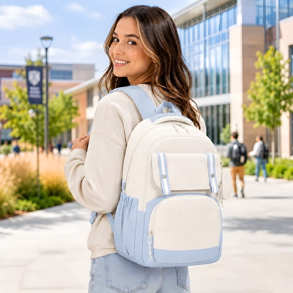 Backpack for School Lightweight Water Resistant Large College Bookbag with Breathable Padded Shoulder Straps and Coin Purse Blue