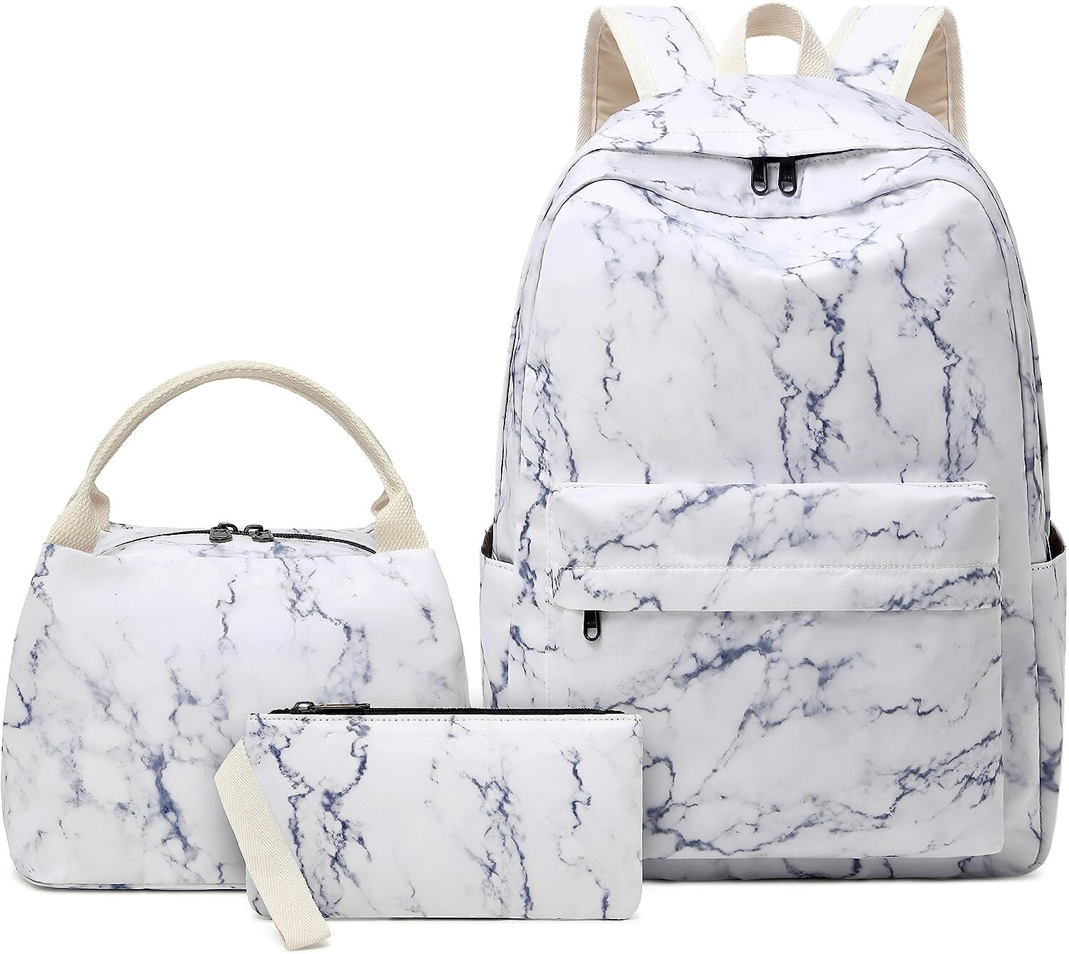 Joyfulife Canvas Backpack Set For Teen Girls - 4-in-1 Vintage Stripe Bookbag With Lunch Bag & Pouch