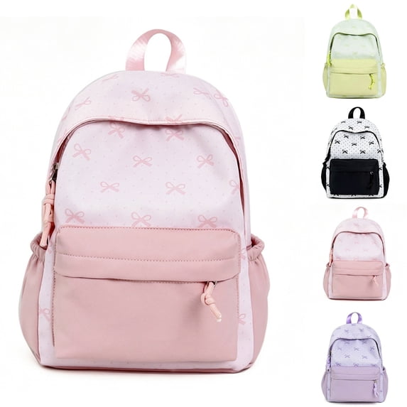Backpack for Girls Patchwork Bow Backpack Lightweight Casual Student Daypack Versatile Everyday Carry Pink One Size