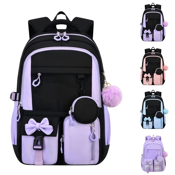 Lumtrix Backpack for Teen High Elementary 18.5 Inch - Back to Backpacks, Cute Color Block Bookbag Large College Travel Daypack Gift Purple
