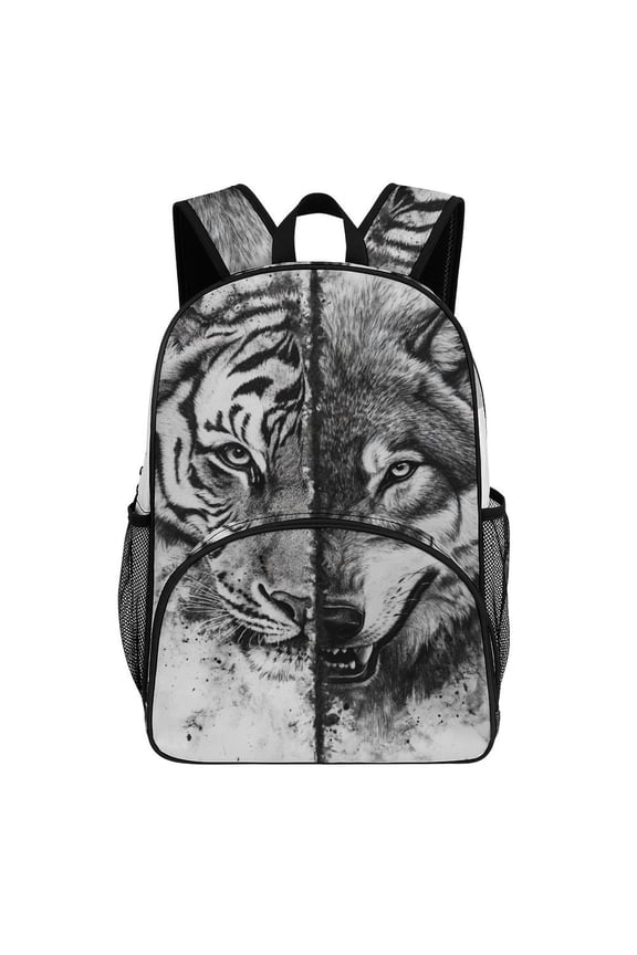 Backpack for Tiger Wolf Split Face Art Bookbag Durable Student Teenager Sturdy Lightweight Waterproof