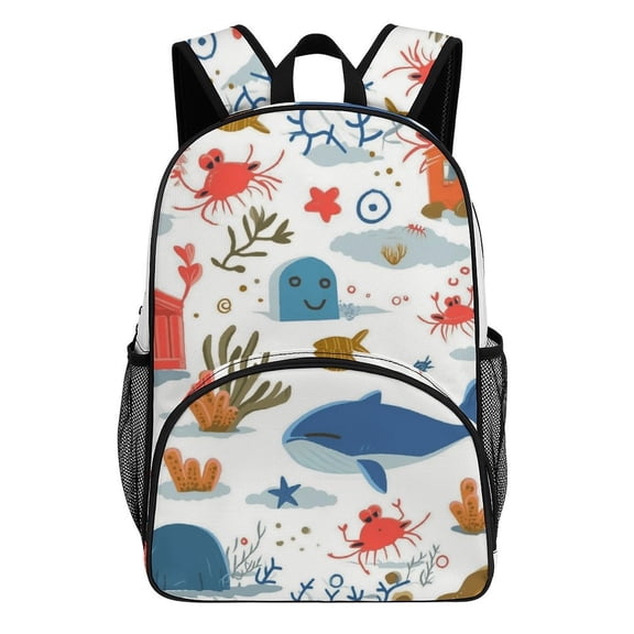 Backpack for Whale Pattern White Background Bookbag Durable Student Teenager Sturdy Lightweight Waterproof