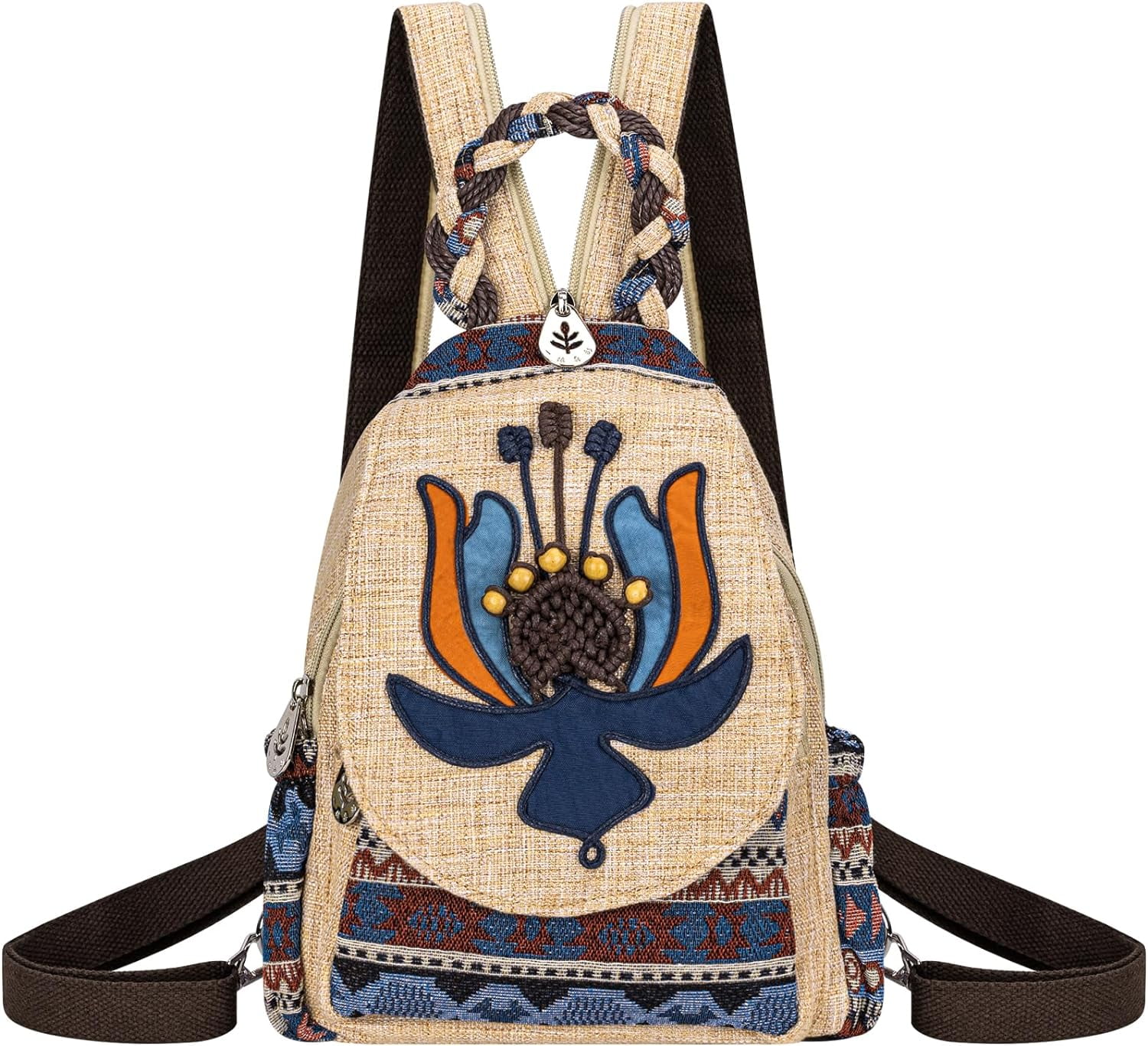 Backpack for Women, Boho Crossbody Sling Bags for Women with Cute Hand-woven Pattern Mini and Small Backpack (Flower)