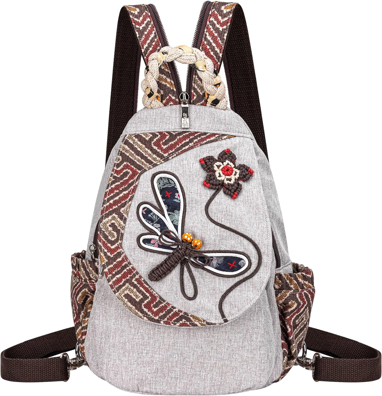 Backpack for Women, Boho Crossbody Sling Bags for Women with Cute Hand-woven Pattern Mini and Small Backpack (Flower)