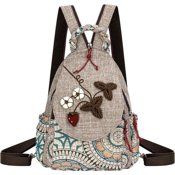 Backpack for Women, Boho Crossbody Sling Bags for Women with Cute Hand-woven Pattern Mini and Small Backpack (Flower)