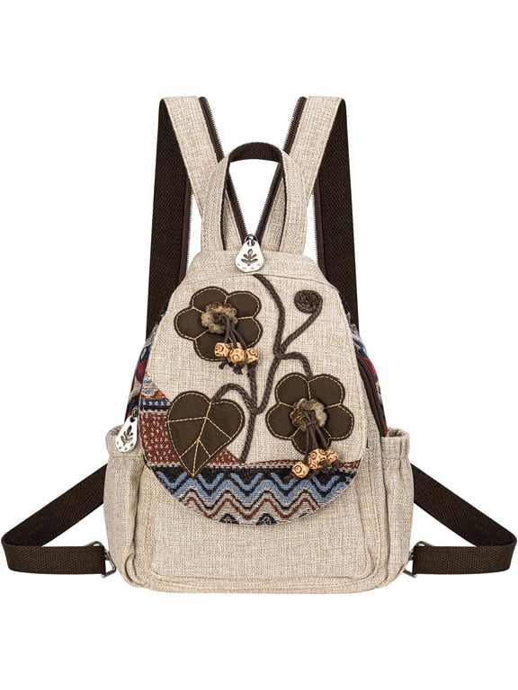 Backpack for Women, Boho Crossbody Sling Bags for Women with Cute Hand-woven Pattern Mini and Small Backpack (Flower)