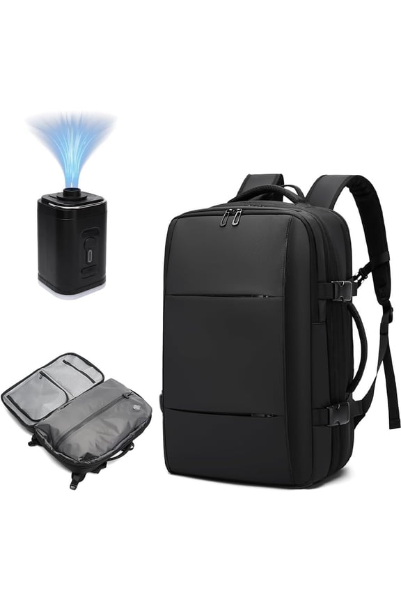 Backpack with Anti- Vacuum Compression Travel Backpack,Expandable Backpacks with Pump for Airplanes