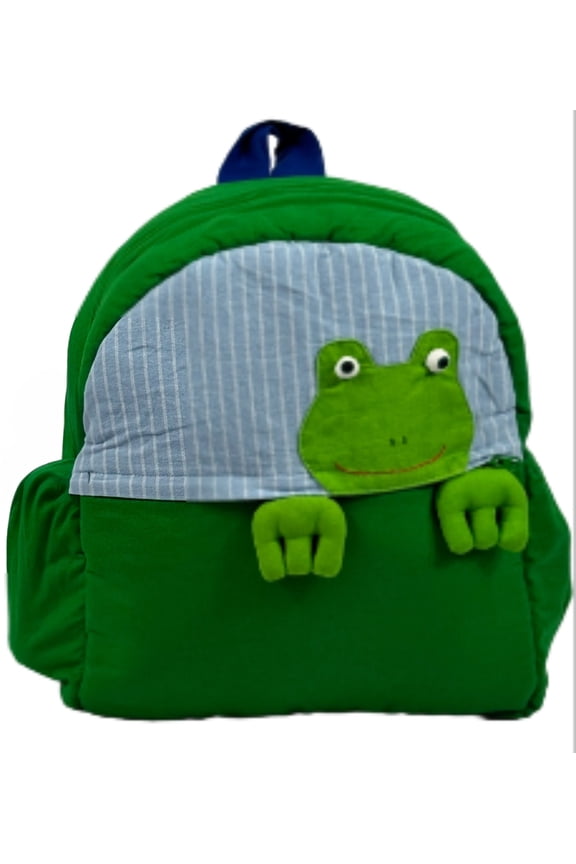 Backpack with Frog Design, Green Travel Daypack for Gym, Play and Outings Handmade Cotton
