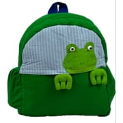 Backpack with Frog Design, Green Travel Daypack for Gym, Play and Outings Handmade Cotton