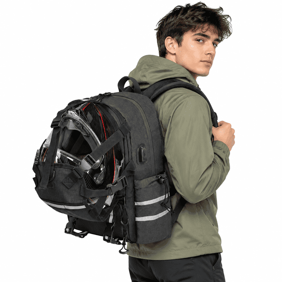 Backpack with Holder, Waterproof Oxford Fabric, Reflective Strips, USB Charging Port, 20L Capacity for Riding