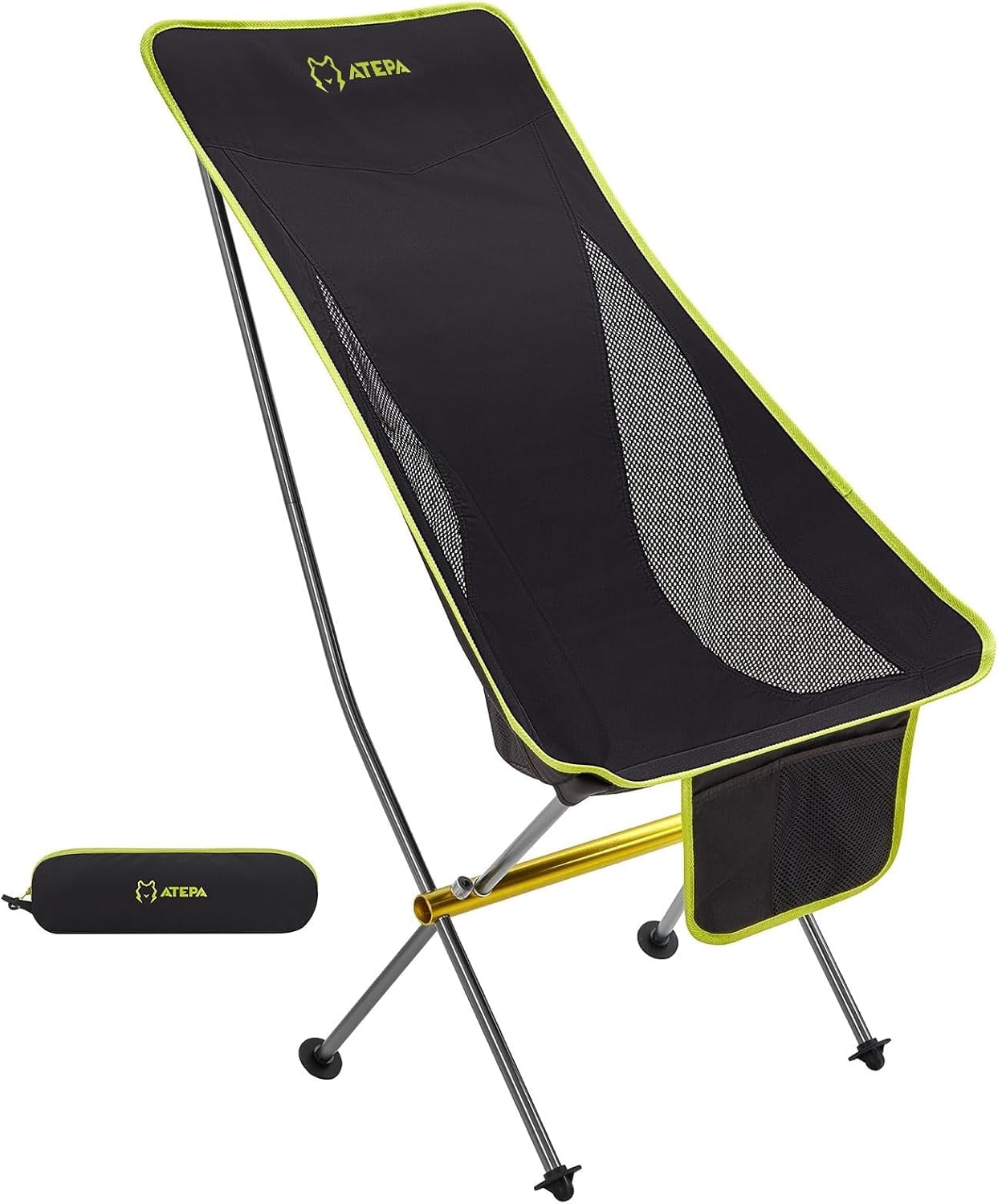 Nice C Ultralight High Back Folding Camping Chair, Backpacking Chair, Compact & Heavy Duty Outdoor, Travel, Picnic, Festival With 2 Side Pockets, Pillow &Carry Bag (Set Of 2 Black