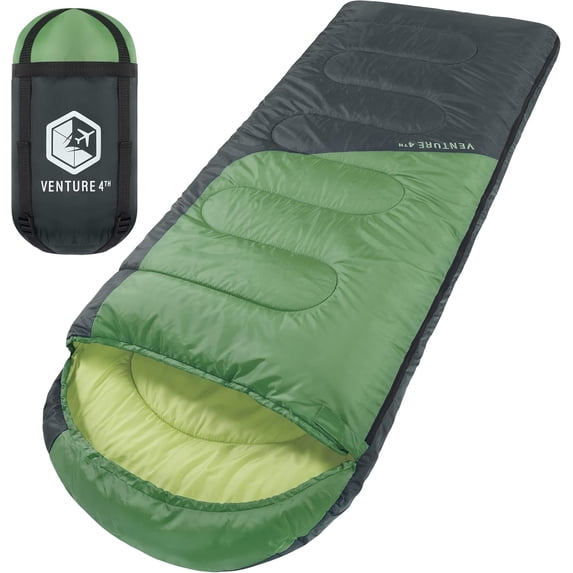 Backpacking Sleeping Bag – Single Size, 3-Season, Green/Gray, Envelope Shape, Water-Resistant Polyester, 30 ° F to 70 ° F