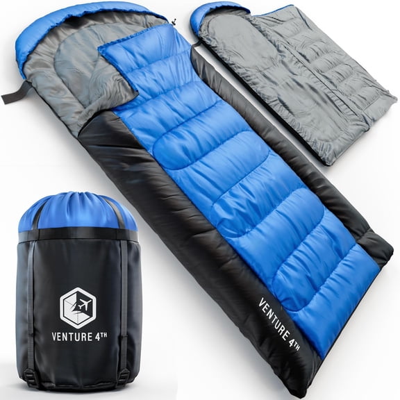 Backpacking Sleeping Bag XX-Large, 3-Season, Blue/Black, Envelope Shape, Water-Resistant, Lightweight, 30 F to 70 F