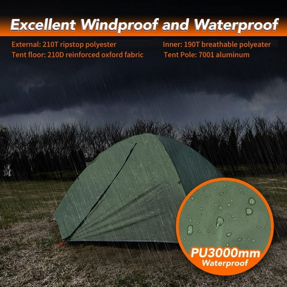 Backpacking Tent 1-2 Person Waterproof Lightweight Double Layer Free-Standing Aluminum Pole for Outdoor Camping Hiking 4 Season