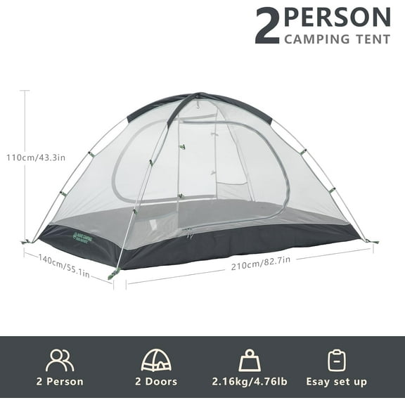 Backpacking Tent 2 Person Lightweight Camping Tent Waterproof 3 Season with Aluminum Pole for Outdoor Mountaineering Hiking Travel
