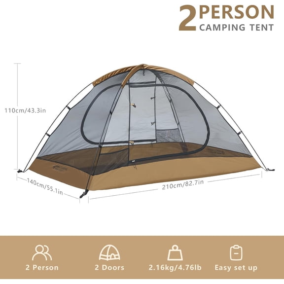 Backpacking Tent 2 Person Lightweight Camping Tent Waterproof 3 Season with Aluminum Pole for Outdoor Mountaineering Hiking Travel