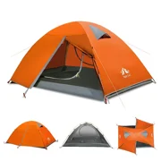 Backpacking Tent 2 Persons with Aluminium Pole Camping Tent Lightweight Rainproof Easy Clip Setup Two Doors Double Layers 2.2x1.4m