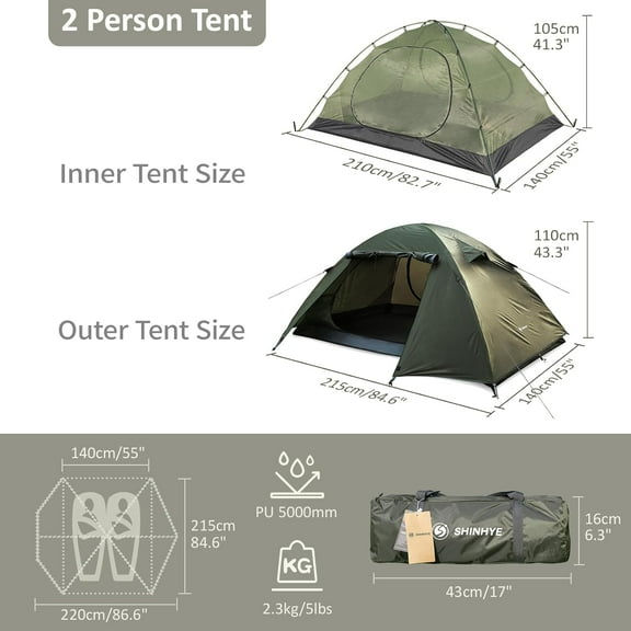 Backpacking Tent for Camping 2/3/4 Person Hiking Ultralight Tent for Waterproof Windproof Outdoor Tents Easy Setup Two Doors Double Layer Lightweight Tents
