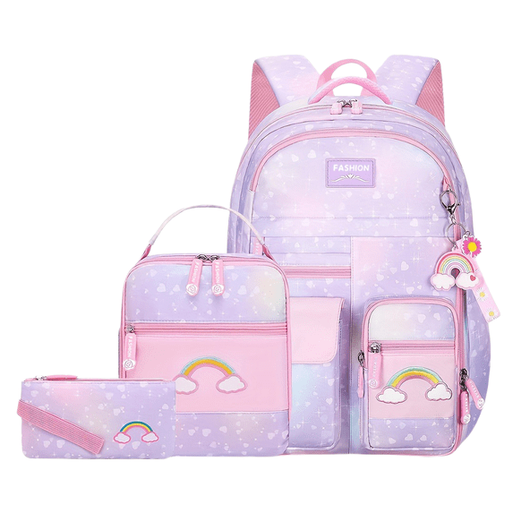 Backpacks for Girls, 3PCS Girls Backpack with Lunch Box Pencil Set, Lightweight Bookbag for Kids, Teens, Elementary Middle High College School Student