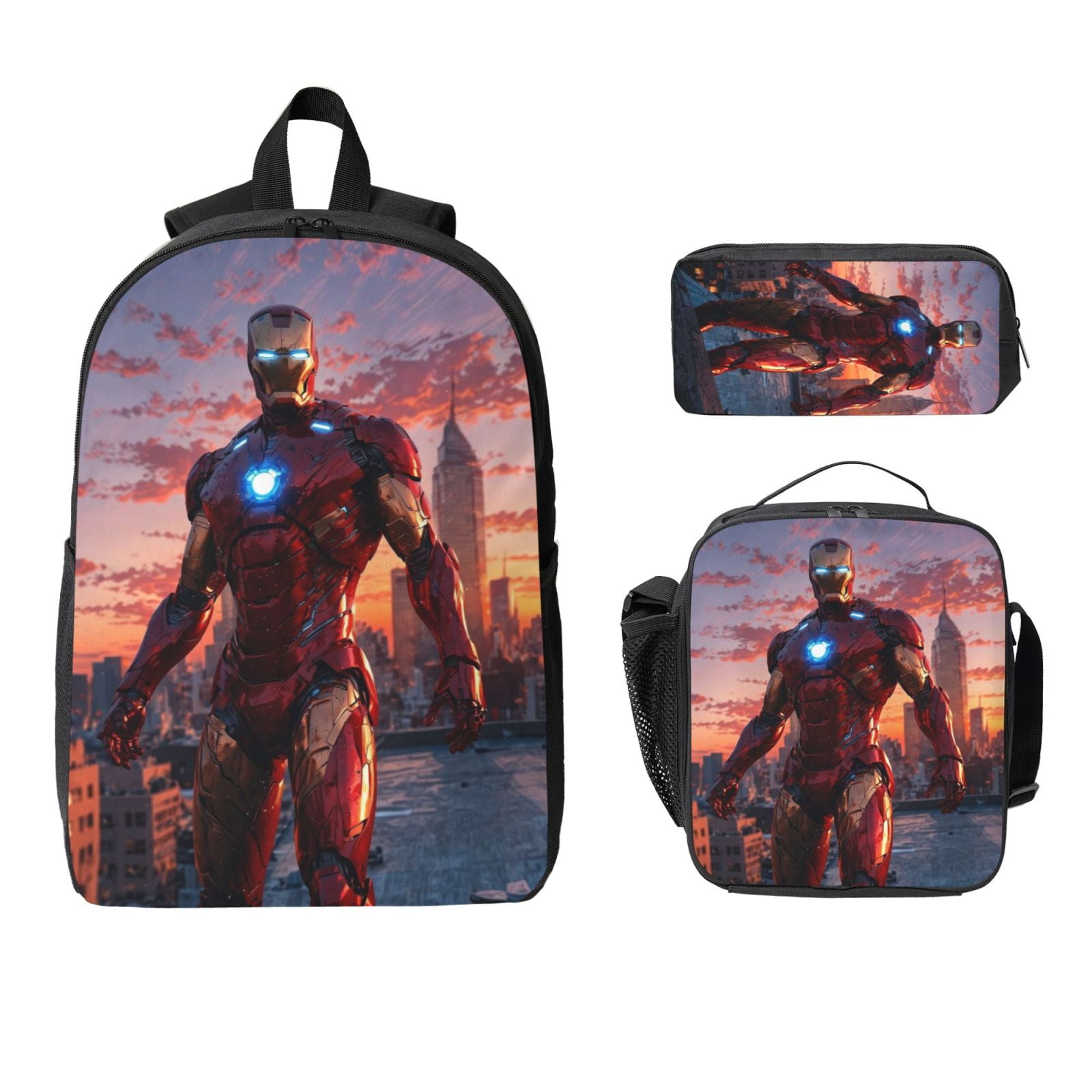 Backpacks Captain America Backpack With Lunch Bag Pencil Case 3 In 1 Bookbags Bag Set