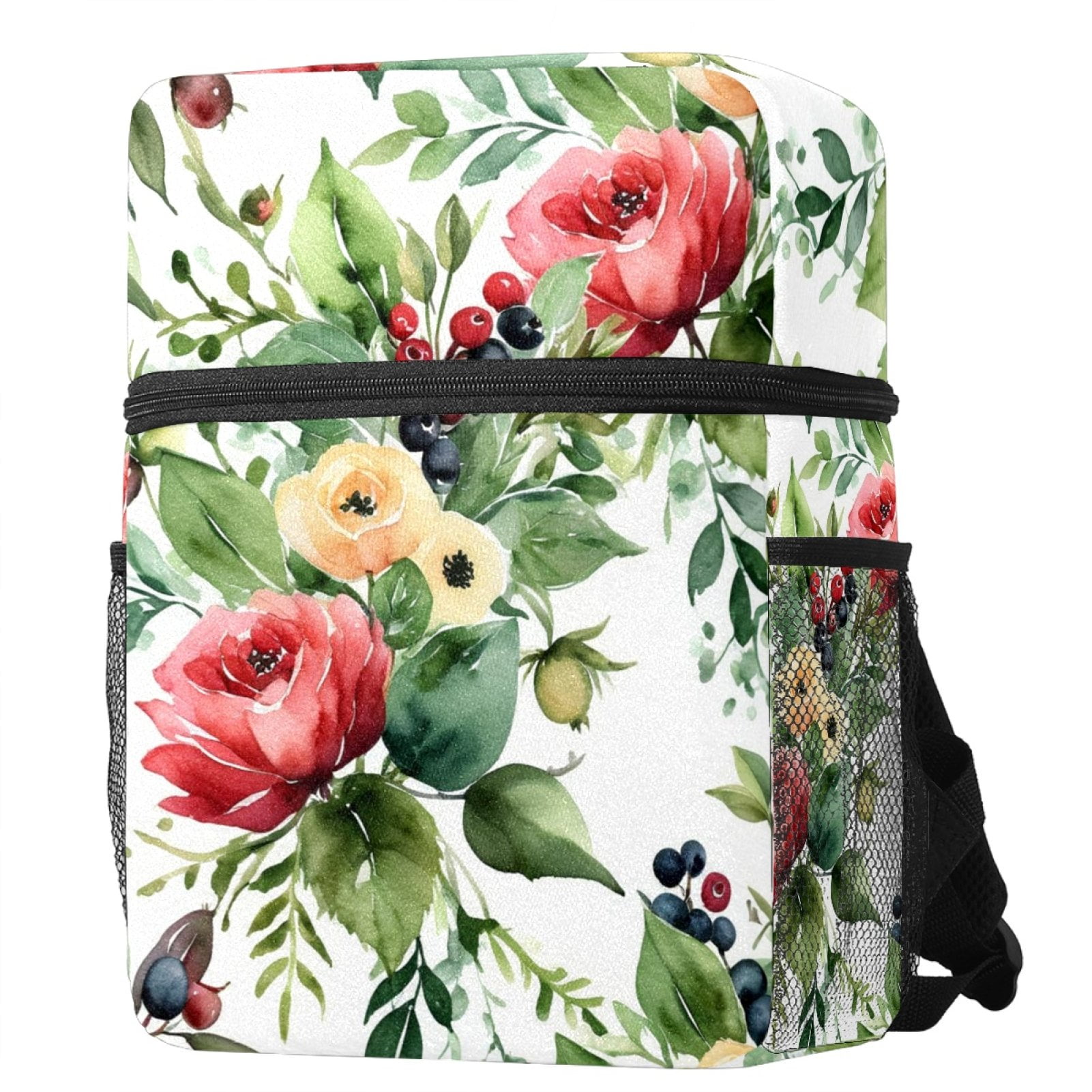 Backpacks,Laptop Backpack Women,Flip over Rectangular Backpack,Flowers Roses Hibiscus Berries by