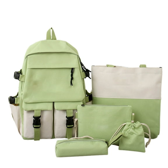 Backpacks Nylon School Backpack for Girls Lightweight Stylish Two Tone Design with 5 Piece Set Durable Spacious Bookbag for Middle School Students GN1 One Size