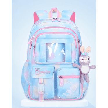 Backpacks for Girls with Charm,Schoolbags for Primary School Students In Grades 3-6,Waterproof Large-Capacity Backpacks,Dreamy Blue