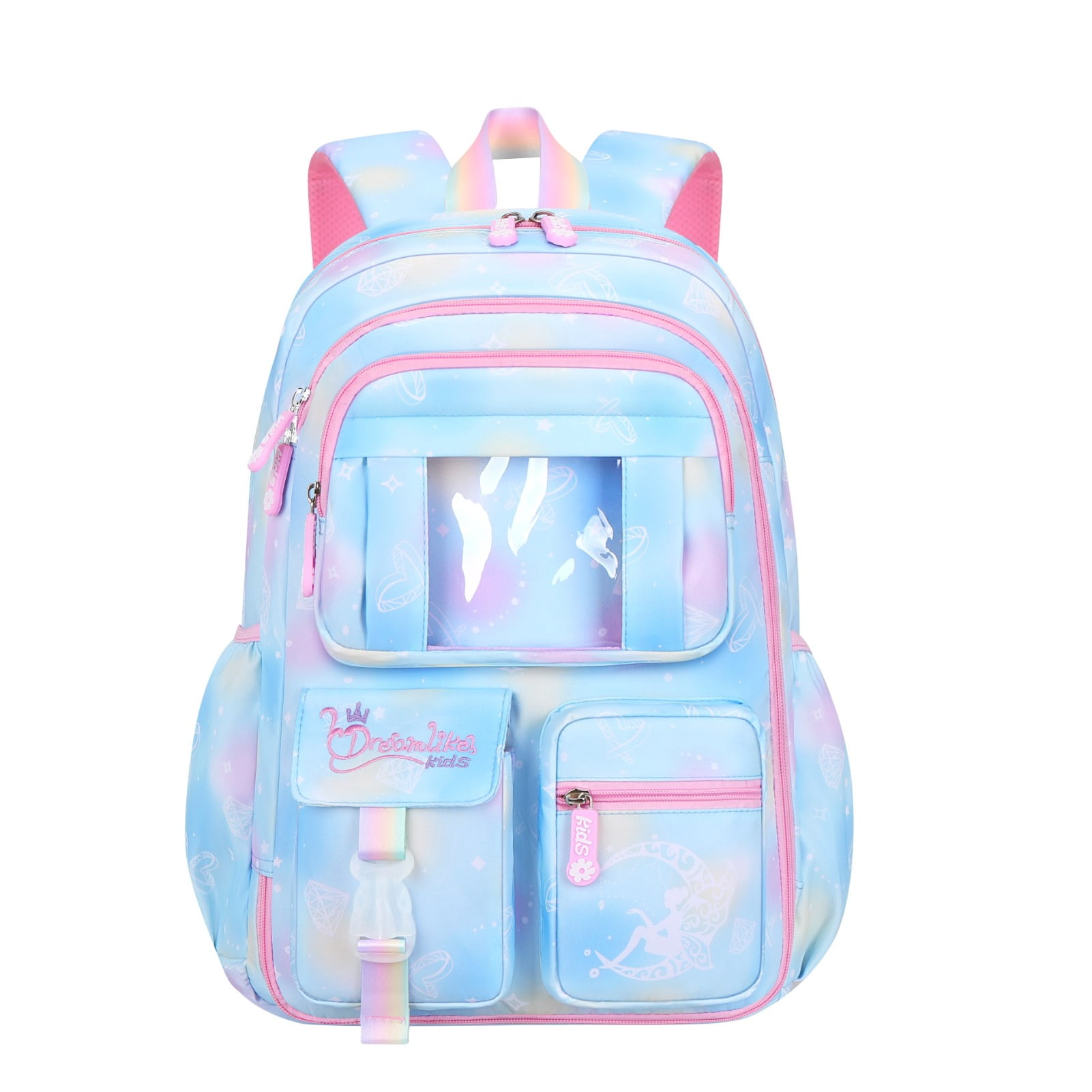Backpacks for Girls with Charm,Schoolbags for Primary School Students In Grades 3-6,Waterproof Large-Capacity Girls Bookbag,Dreamy Blue