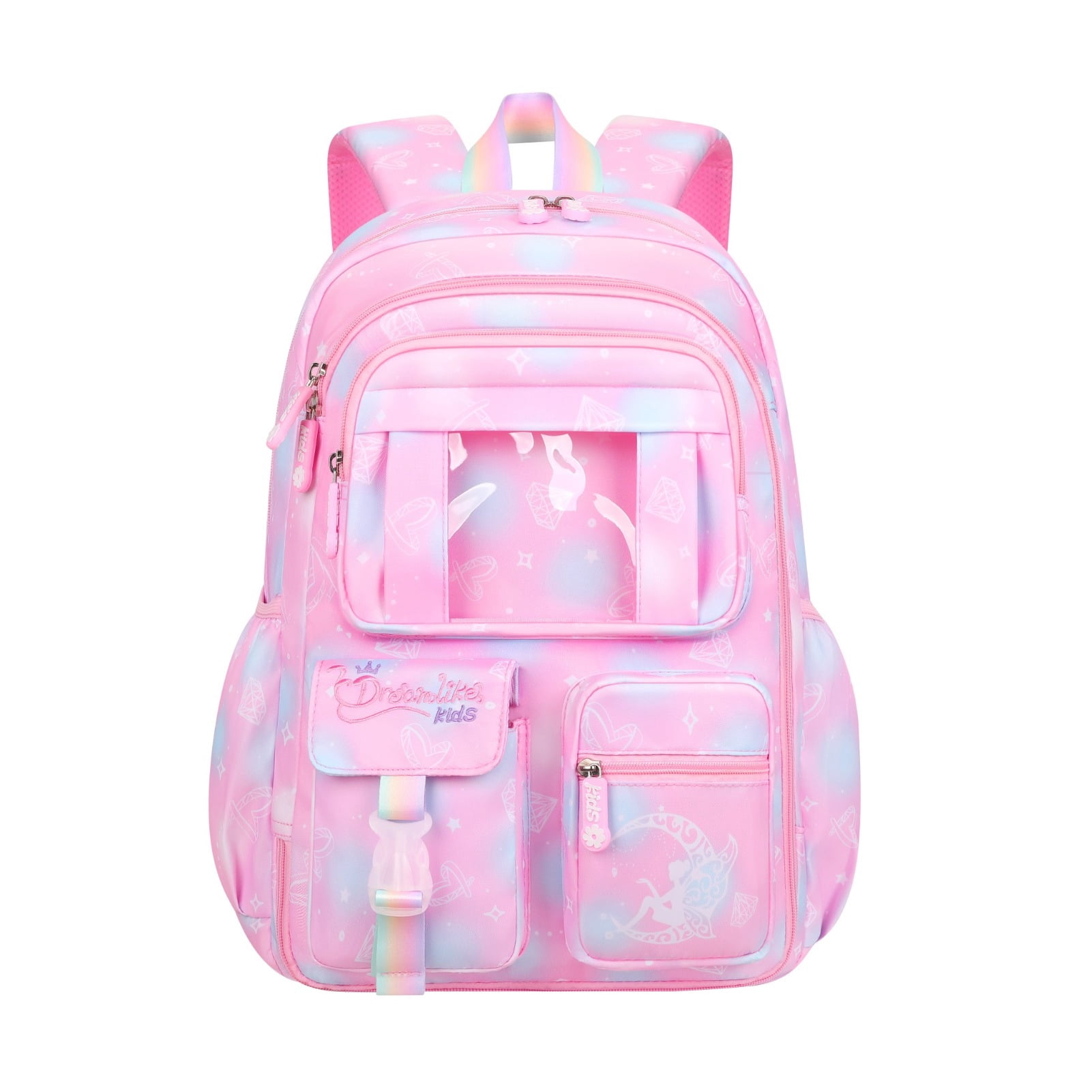 Backpacks for Girls with Charm,Schoolbags for Primary School Students In Grades 3-6,Waterproof Large-Capacity Girls Bookbag,Dreamy Pink