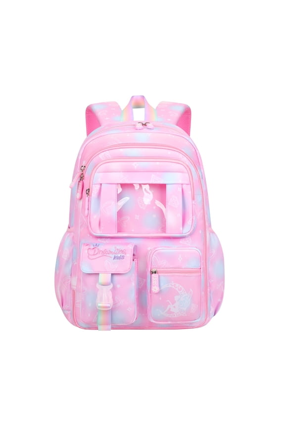 Backpacks for Girls with Charm,Schoolbags for Primary School Students In Grades 3-6,Waterproof Large-Capacity Girls Bookbag,Dreamy Pink