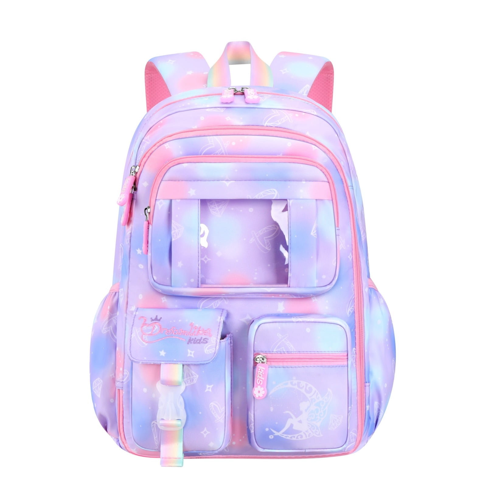 Backpacks for Girls with Charm,Schoolbags for Primary School Kids In Grades 3-9,Waterproof Large-Capacity Backpacks,Dreamy Purple