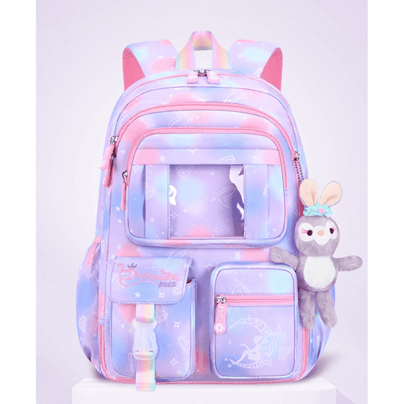 Backpacks for Girls with Charm,Schoolbags for Primary School Students In Grades 3-6,Waterproof Large-Capacity Backpacks,Dreamy Purple
