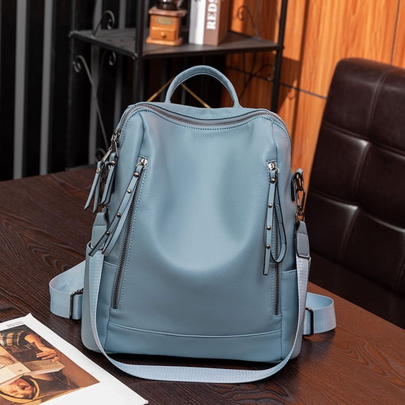Backpacks for Women Soft Leather Backpack Large Capacity Fashion Casual Travel Daypack Blue One Size