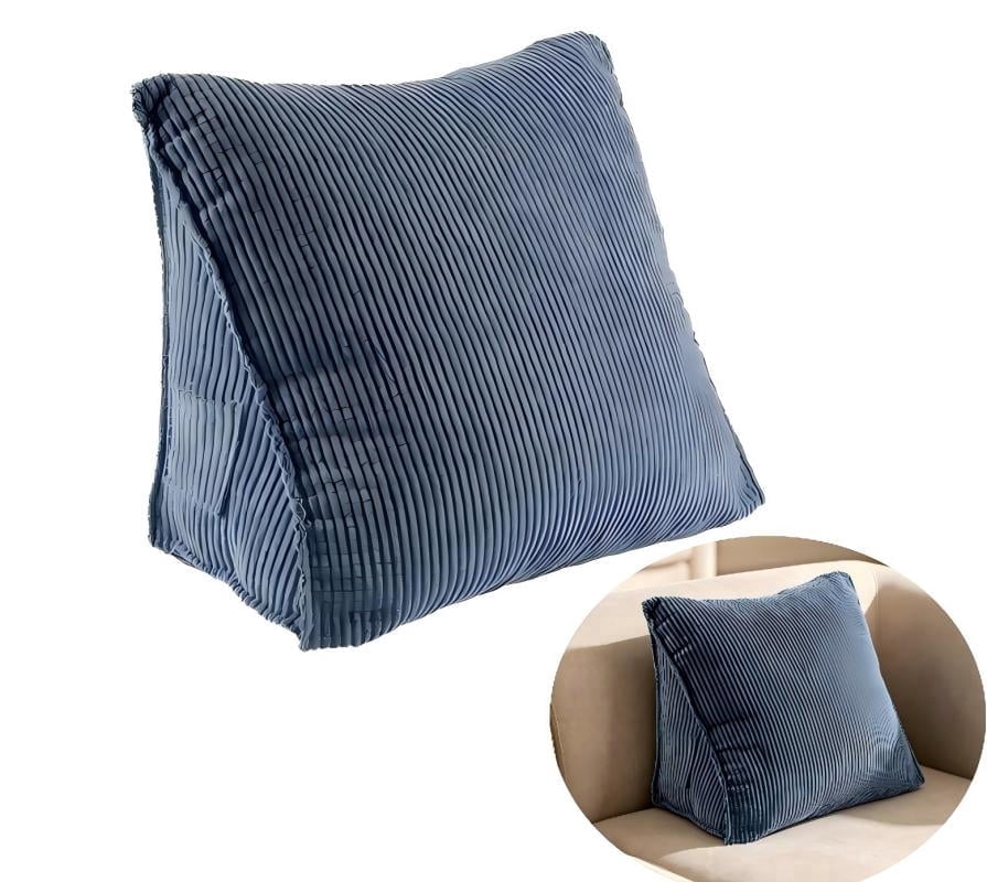 Backrest Cushion Wedge Pillow for Bed, Lumbar Support Pad for Sitting in Bed, Back Pillow for Reading and Watching TV (Blue)