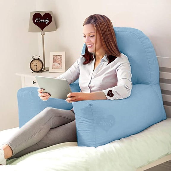 Backrest & Reading Pillow, Bed Support Pillow With High Armrests, Light Blue - X Large Size | 100% Cotton Removable Cover | For Back & Shoulder Support, Comfortable Pillow - Pack Of 1
