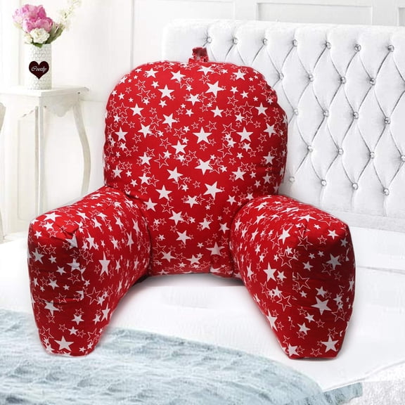 Backrest & Reading Pillow, Bed Support Pillow With High Armrests, Red Star Color - X Large Size | 100% Cotton Jersey Removable Velvet Cover | Back & Shoulder Support - Pack Of 1