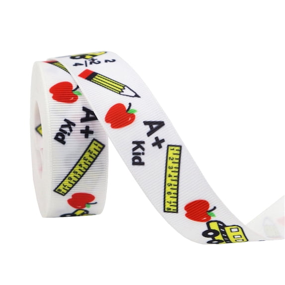 Backs to Themed Ribbon, with Ruler Bus Pencil Backpacks Chalkboard Printed Craft Ribbons for Teacher Appreciation, Wreath, Gift Wrapping (1Pcs, White4)