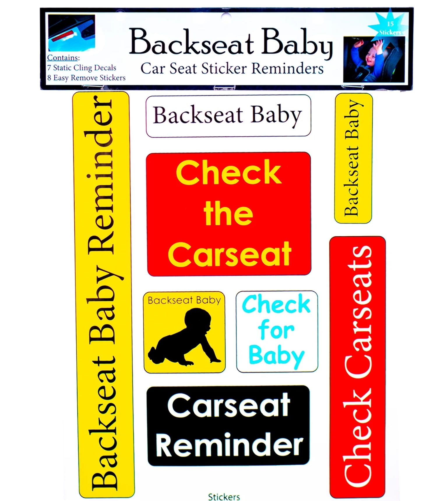 Backseat Baby - Reminder Stickers - Pack of 15 Clings, Stickers \u0026 Decals, image size:1500x1719